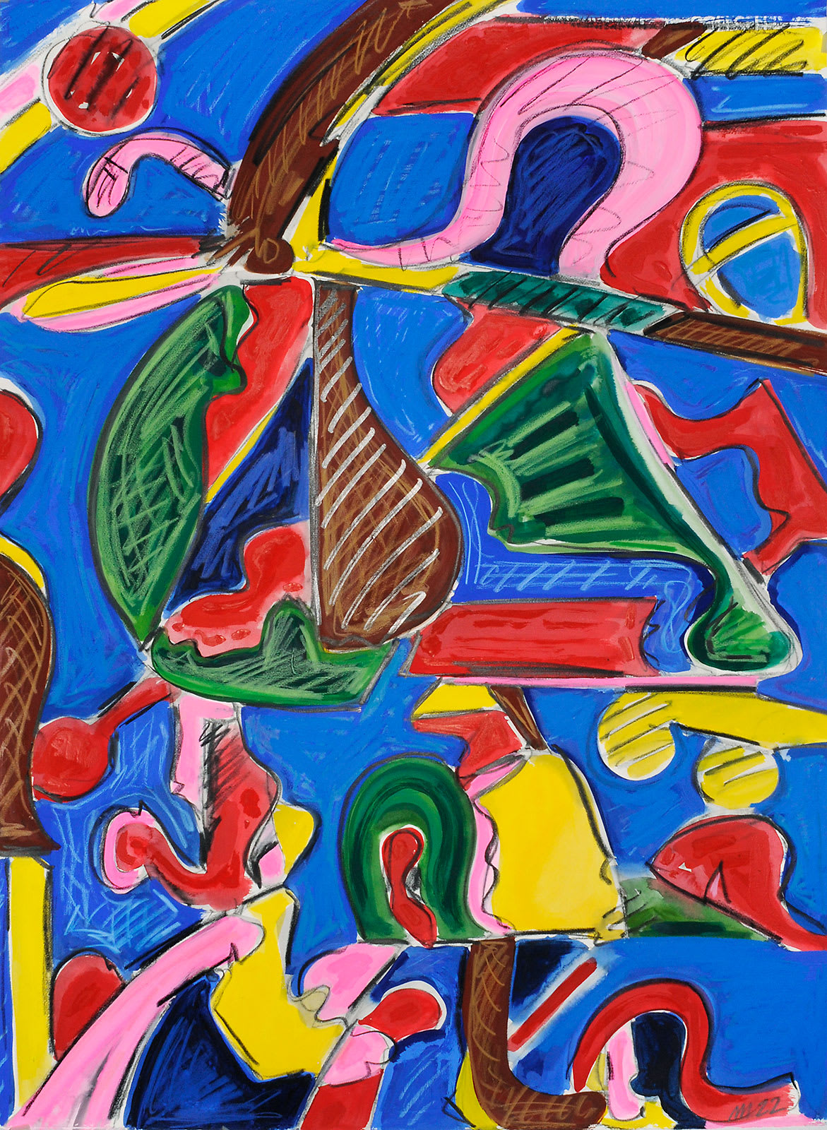 Untitled, Gouache, Marker, Oil Pastel, Crayon, and Watercolor Pencil on Paper, 30x22", 2024