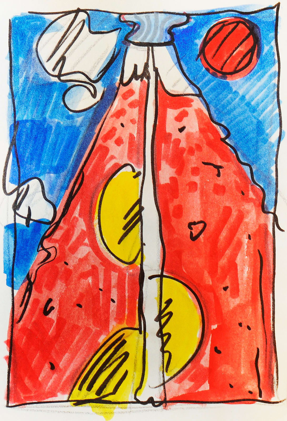 Volcanic Landscape, Sketchbook Page, Marker on Paper, 2023