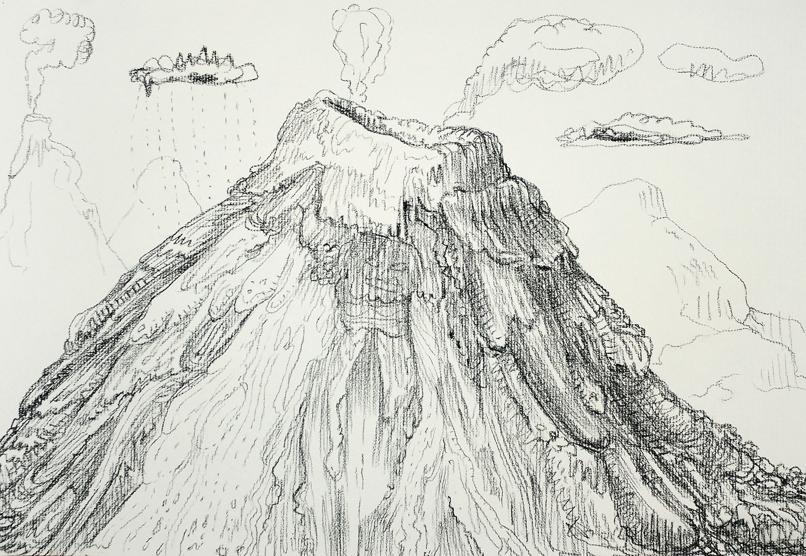 Volcanic Landscape, Sketchbook Page, Charcoal on Paper, 11x16.5", 2006