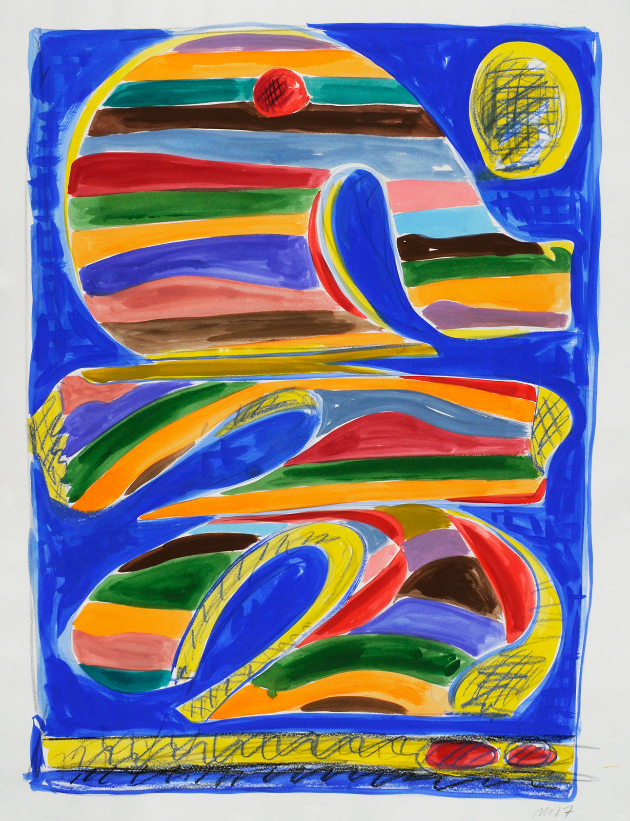 Garden Statue, Gouache and Crayon on Paper, 30x22", 2017