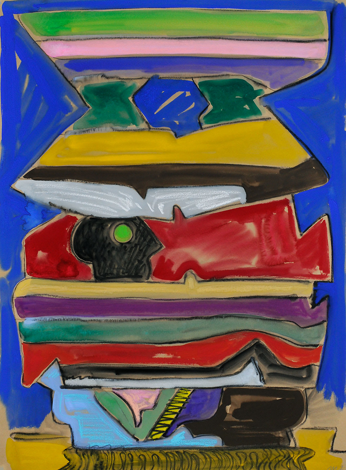 Garden Statue, Gouache and Crayon on Paper, 30x22", 2024