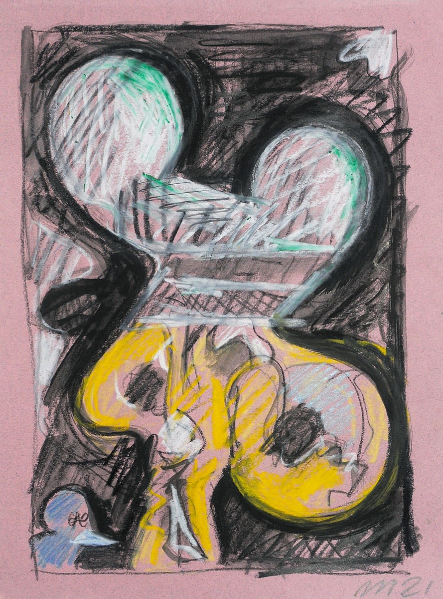 Bird and Tree, From Sketchbook, Crayon and Oil Pastel on Paper, 12x9", 2021