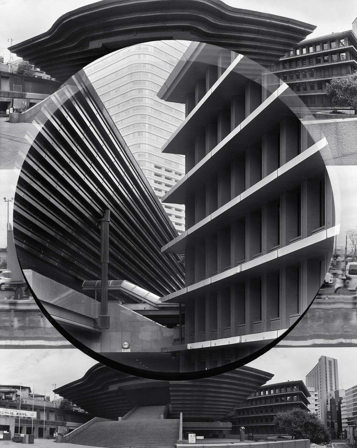 Reiyukai Shakaden Temple + Collage, Azabudai, Tokyo, Japan, 2016 Selenium Toned Silver Gelatin Print, 20x16" + 24x20" Edition of Three