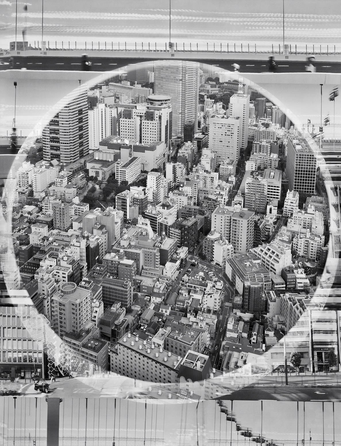 View from Midtown Tower + Collage, Roppongi, Tokyo, Japan, 2017 Selenium Toned Silver Gelatin Print, 20x16" + 24x20" Edition of Three