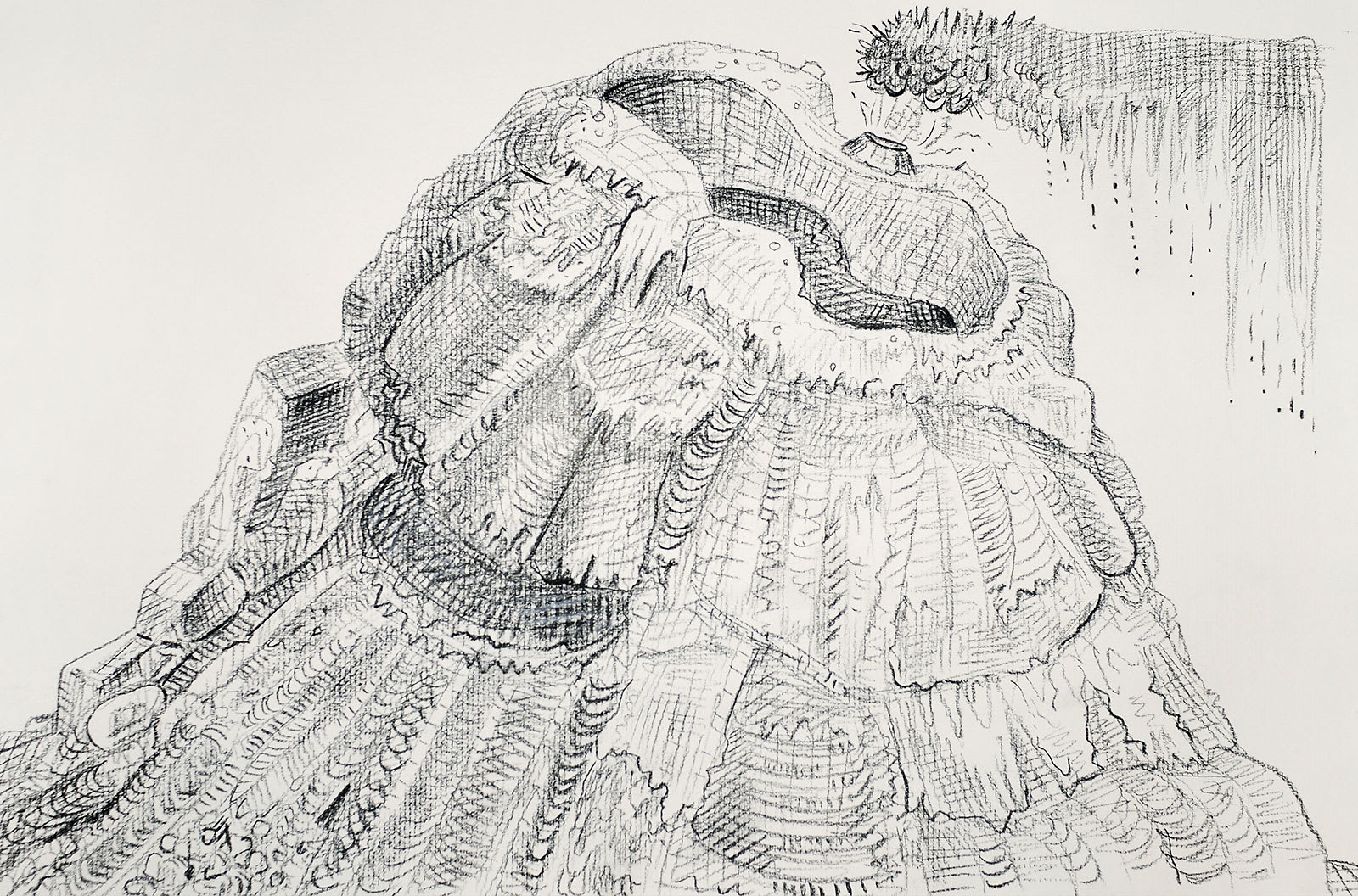 Volcanic Landscape, Sketchbook Page, Charcoal on Paper, 11x16.5", 2006