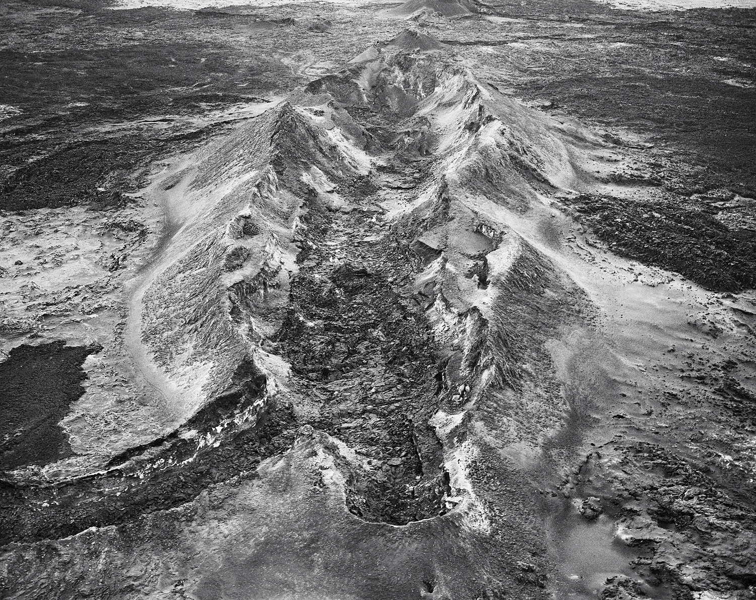 Aerial View of Holuhraun Lava Field, Iceland, 2019 Selenium Toned Silver Gelatin Print 16x20" Edition of Three
