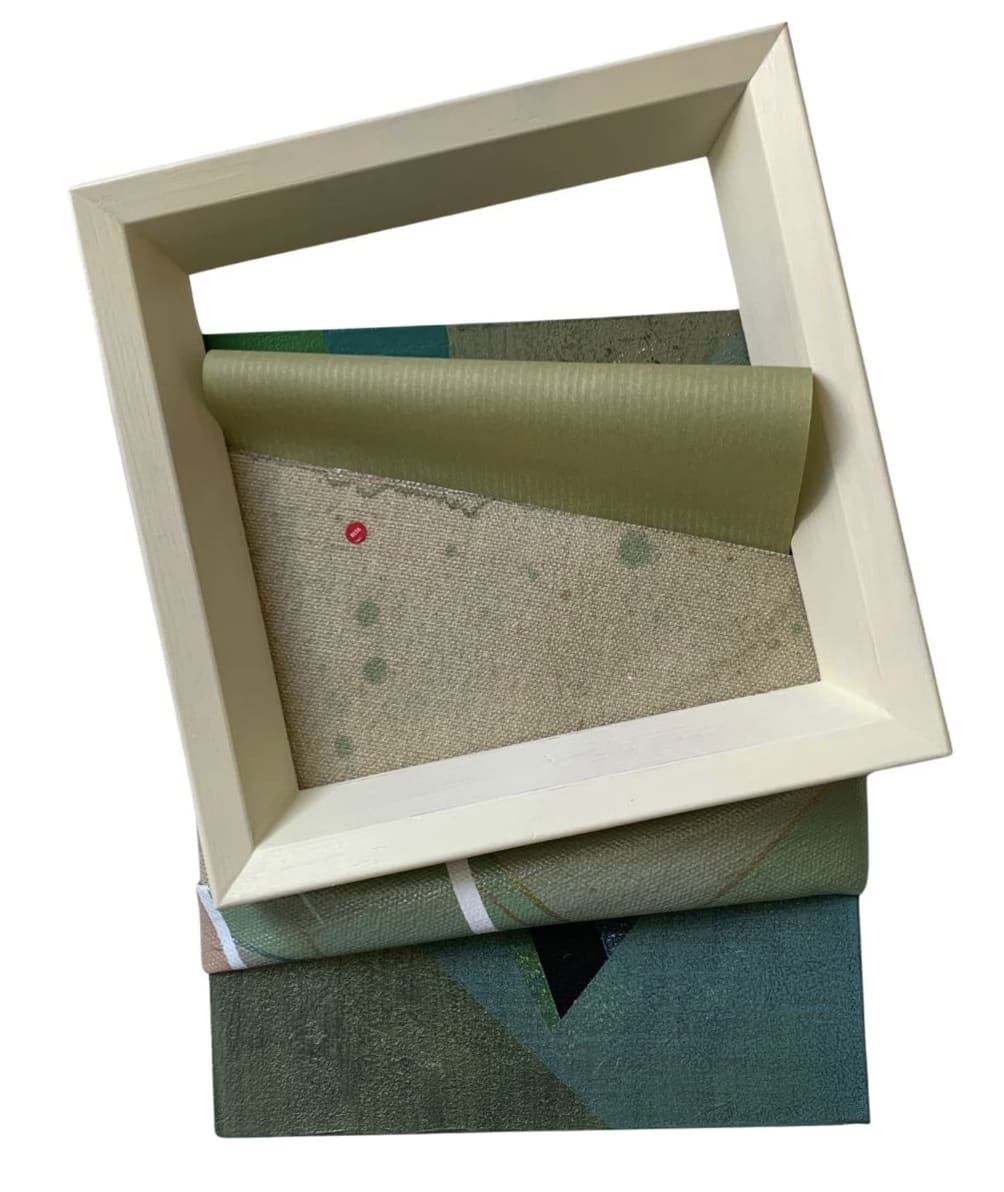 YU Xiao, When Slide Up and Down Evokes the Blink No.45. 16/06, 2024 32 x 45 cm Acrylic and oil paint on canvas and linen, stained stretcher, previously applied masking tape, marker pen