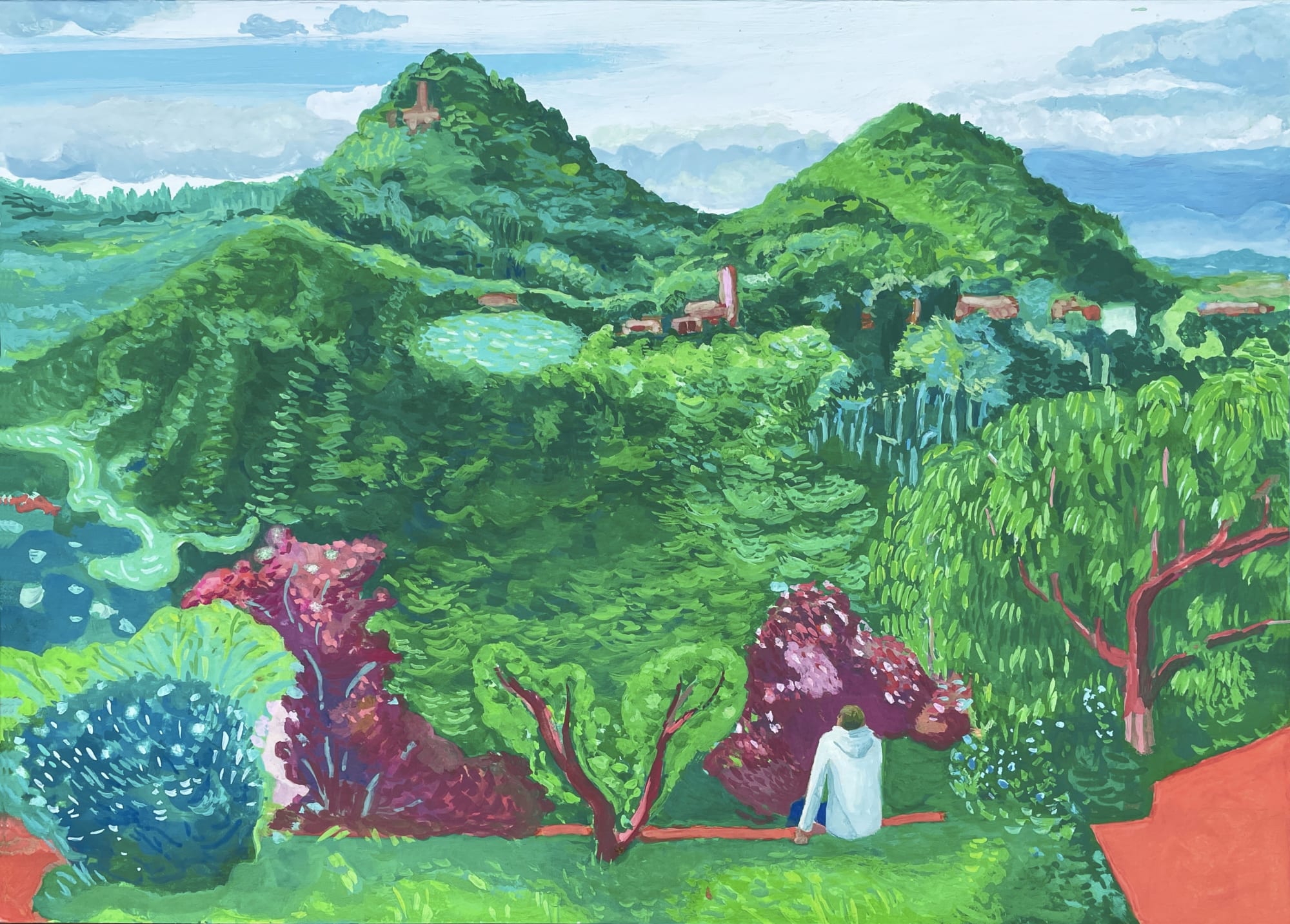MC Mitout - Les plus belles heures, La grande poitrine, Cereseto, Piémont, mai 2024, Signé et daté au dos, Gouache sur papier, 21 x 29,7 cm