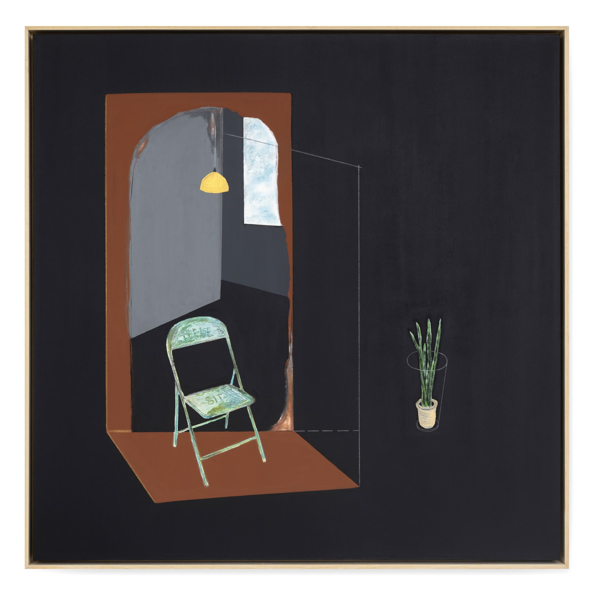 Dhavinder Singh Sitting still, planting thoughts (snake plant), 2025 Acrylic, emulsion, charcoal, graphite on canvas 122 X 122 cm