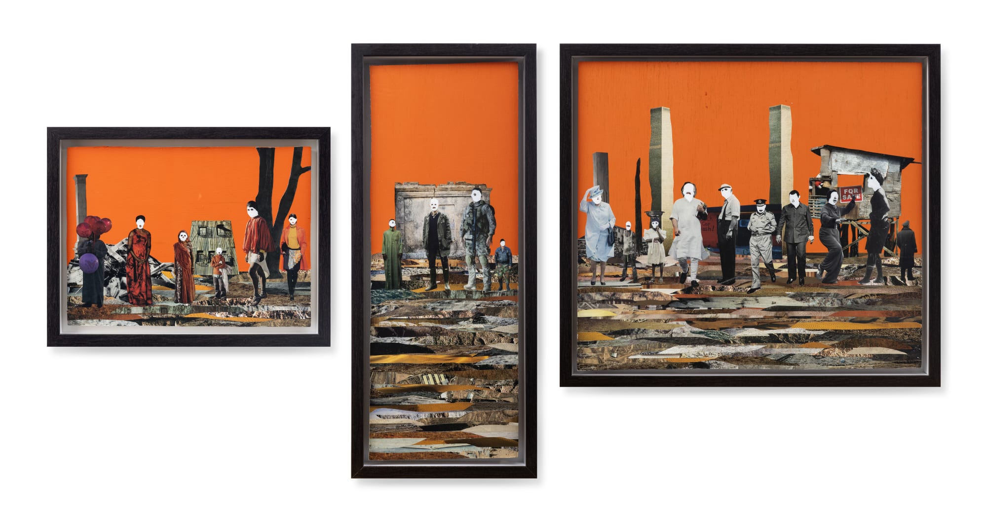 Zulkefli Jais Under the Same Sky, 2025 Collage and acrylic on plywood 70.5 x 140.5 cm