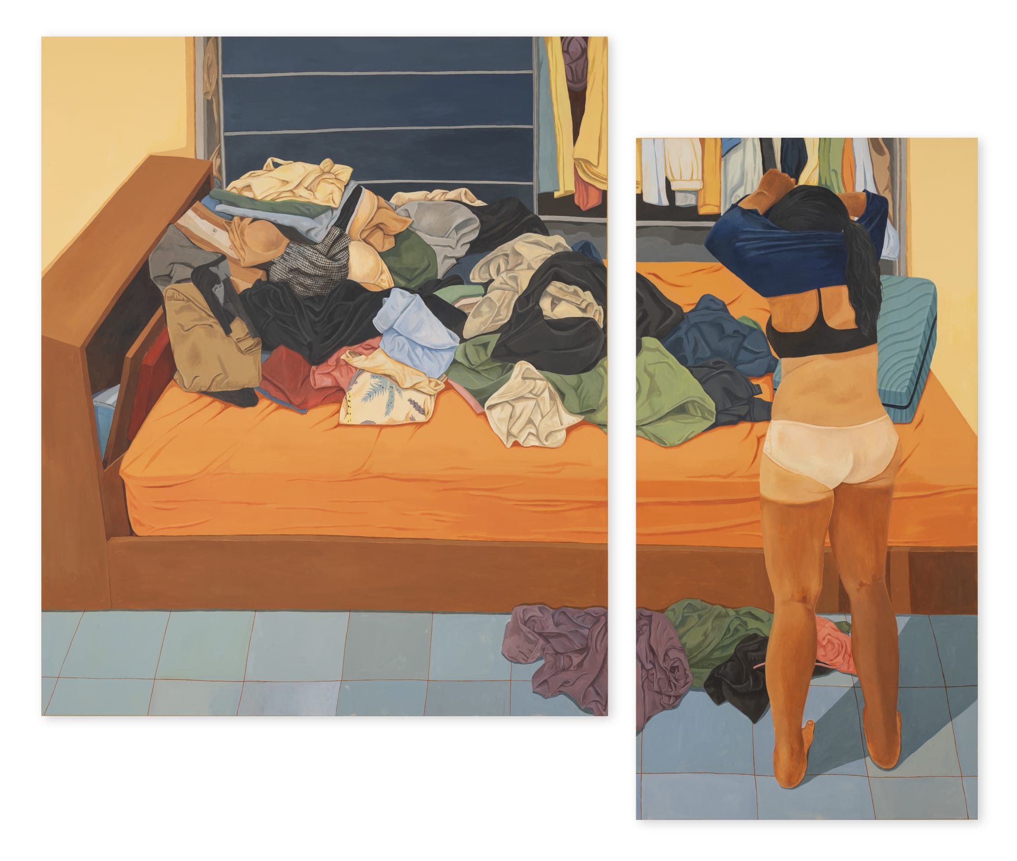 Ong Pei Yee Tender Disorder, 2025 Acrylic on canvas 183 x 245 cm Panel I: 183 x 152.5 cm Panel II: 183 x 91.5 cm