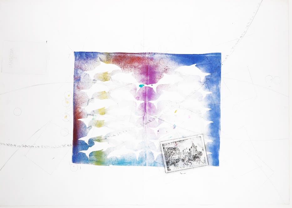 Delfini 1988 mixed media on paper 70 x 100 cm