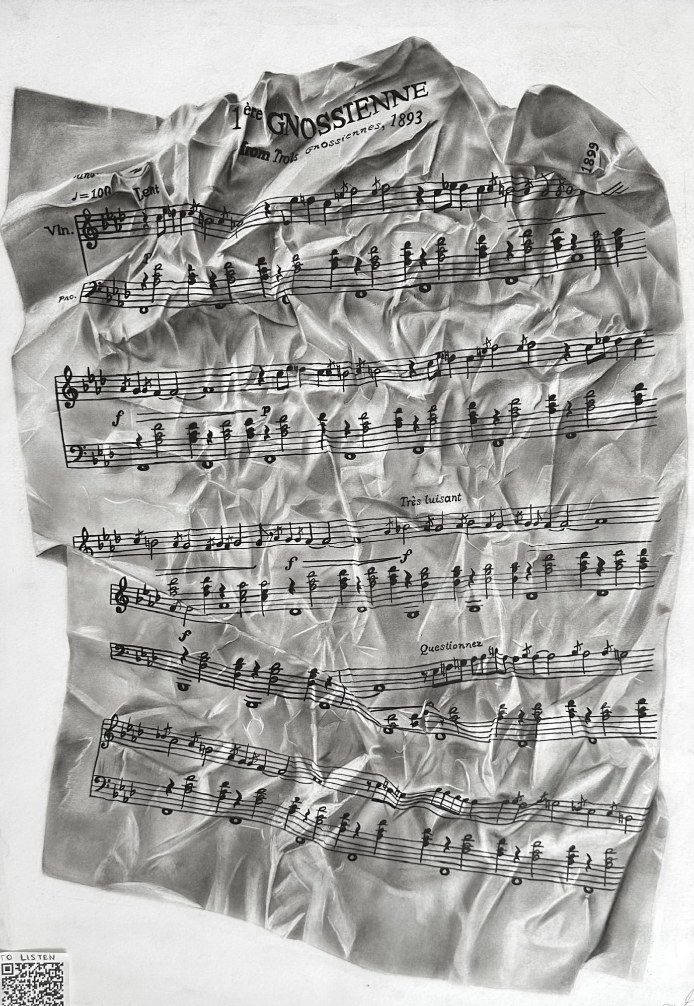 Hilal Argun The wrinkled Gnossienne no:1 Charcoal on paper 70 x 50 cm £1,800