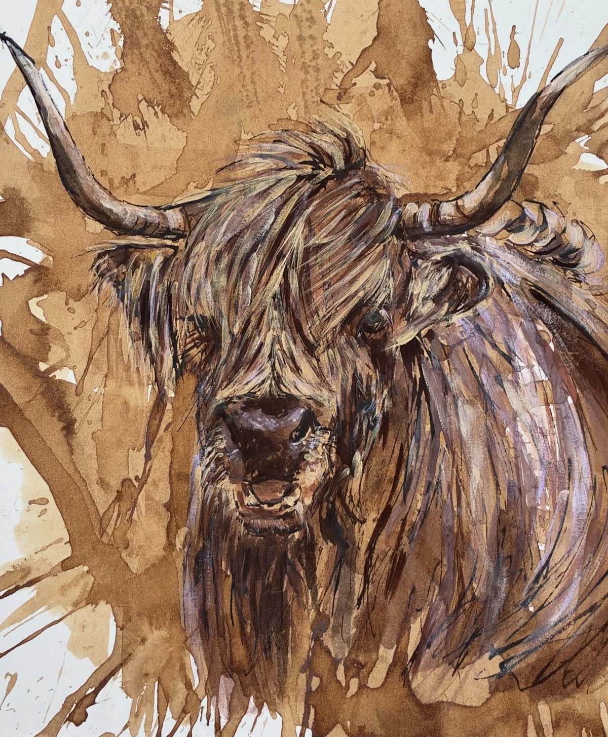 Liz Armstrong Highland Cow Ink Water with coffee 35,5x38cm £450