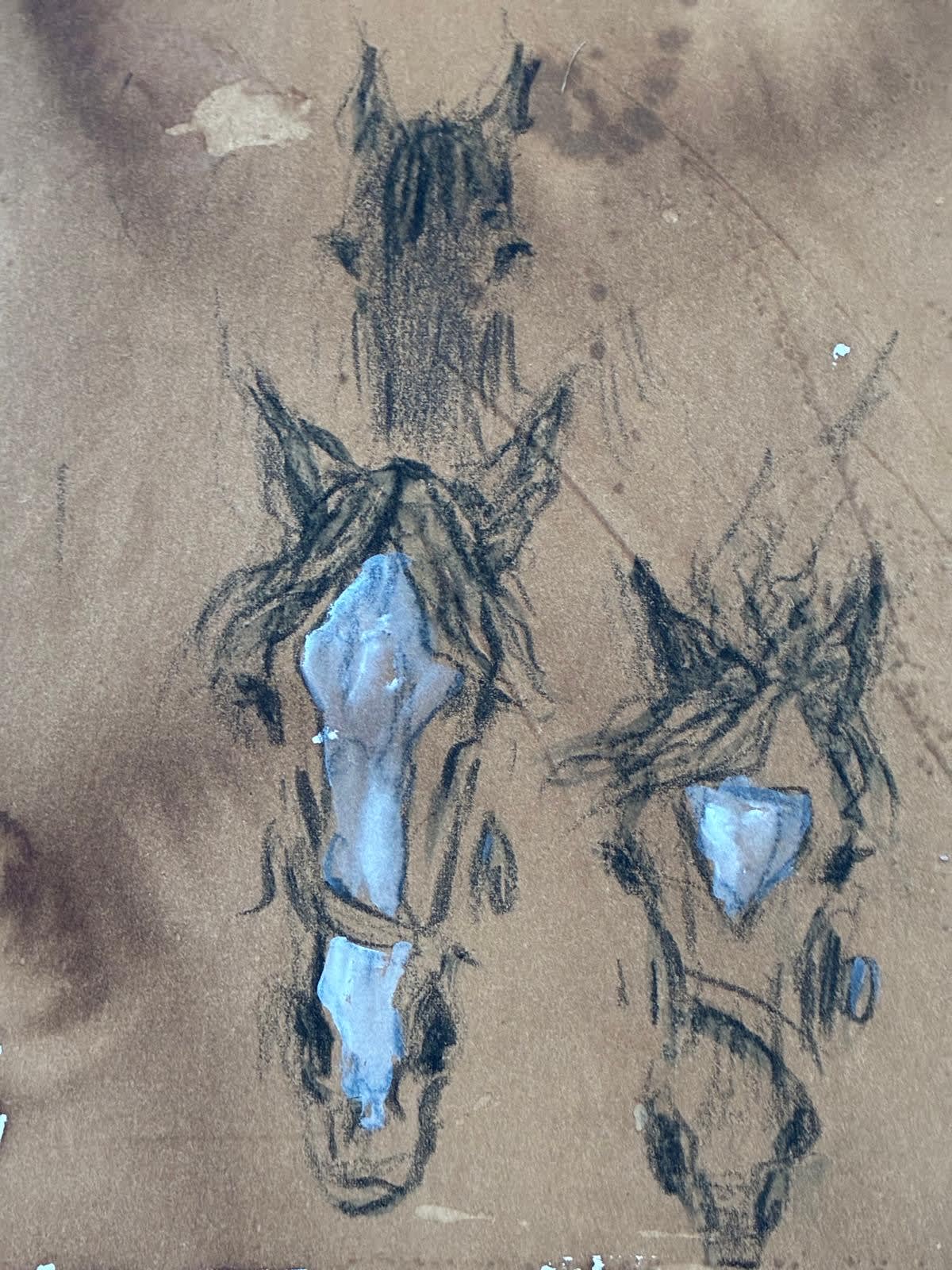 Liz Armstrong Three Friends Crayon wash with coffee 43x50cm £450