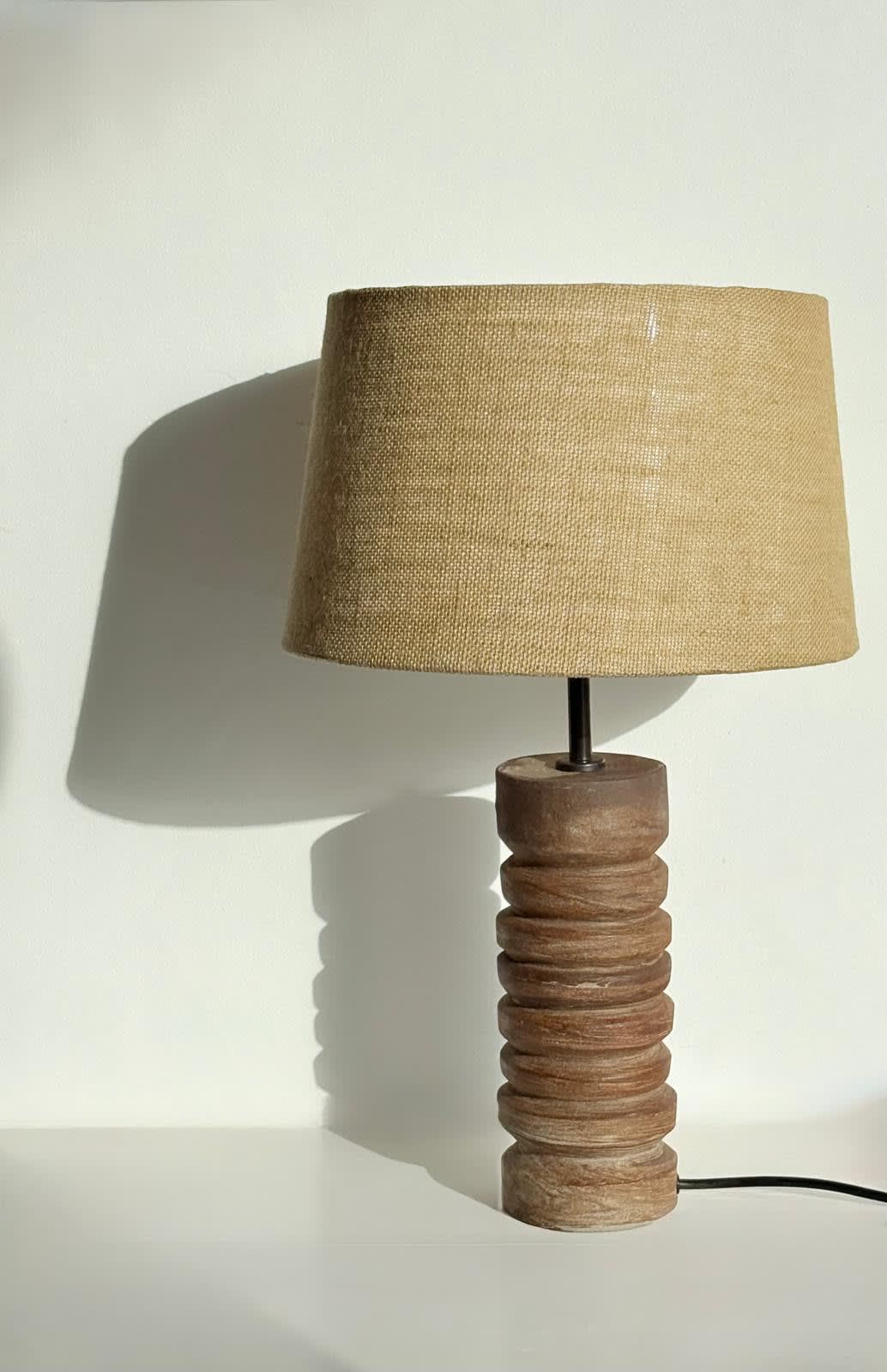 Violetta Papachristodoulou Eva marbled stoneware Table lamp Made using a combination of black and grey stoneware clays 50x10cm £400 - Includes beige jute lampshade