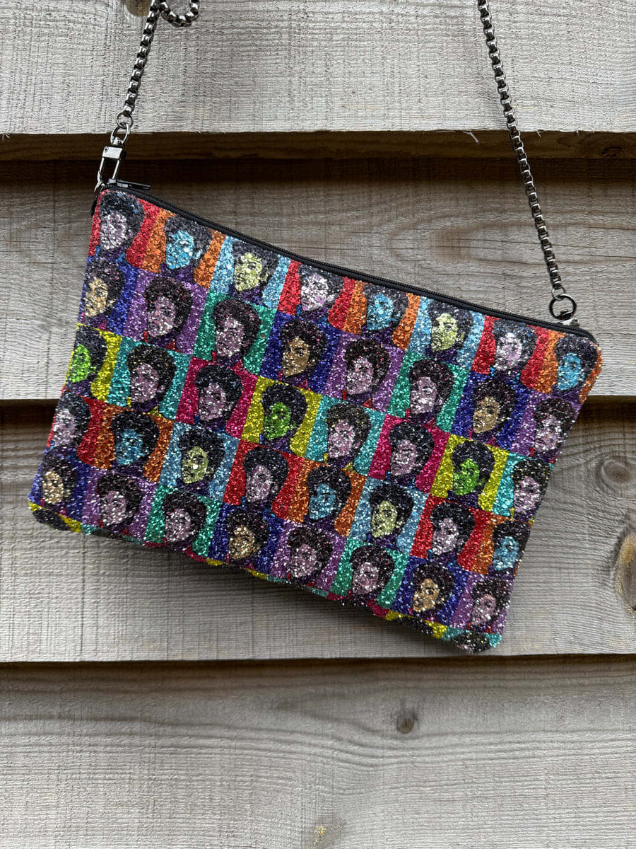 Petit Dunnocks The Prince Glitter Clutch Bag, gunmetal 120cm long chain 18x28cm £50