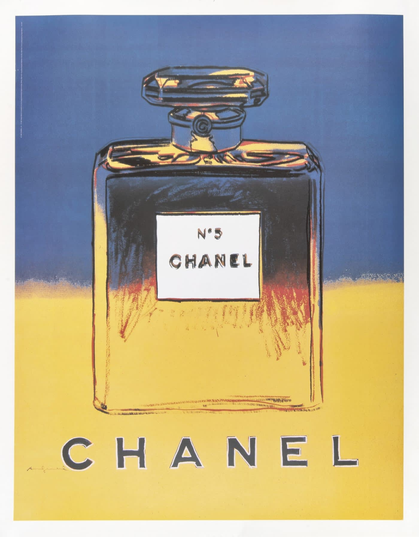Andy Warhol (American 1928-1987), 'Chanel No.5', #3, 1997 Offset lithograph on linen back, part of a set of four of vintage posters. Published by Chanel and Andy Warhol Foundation, 1997 71 x 53cm From an unnumbered and unknown edition, signed in the plate £995