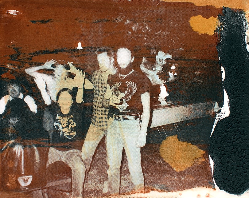 Just Married (Jack Daniels), 2019 Powdered paint pigment, resin and alcoholic cocktail on gessoed panel 11 x 14 inches