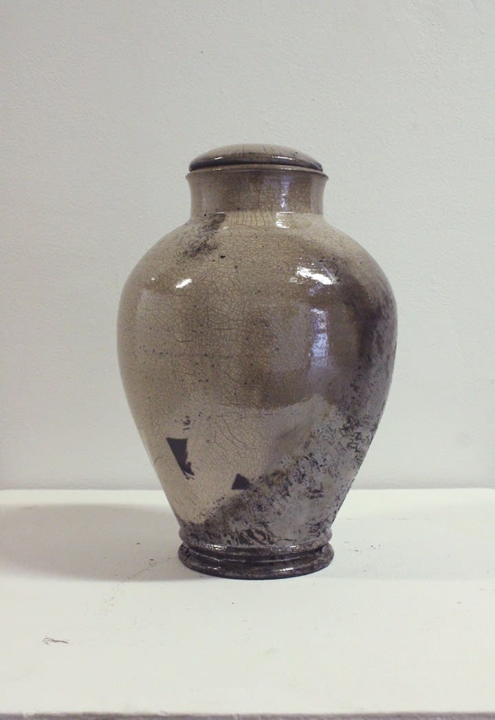 Urn, Lynn Robinson, 2017 Raku fired ceramic with bone fragments 14.5 x 10 inches