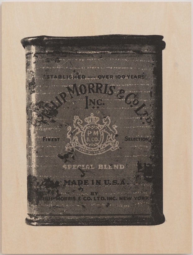 Phillip Morris & Co. Ltd, 2013 Graphite, resin and funerary ash on panel 12 x 9 inches