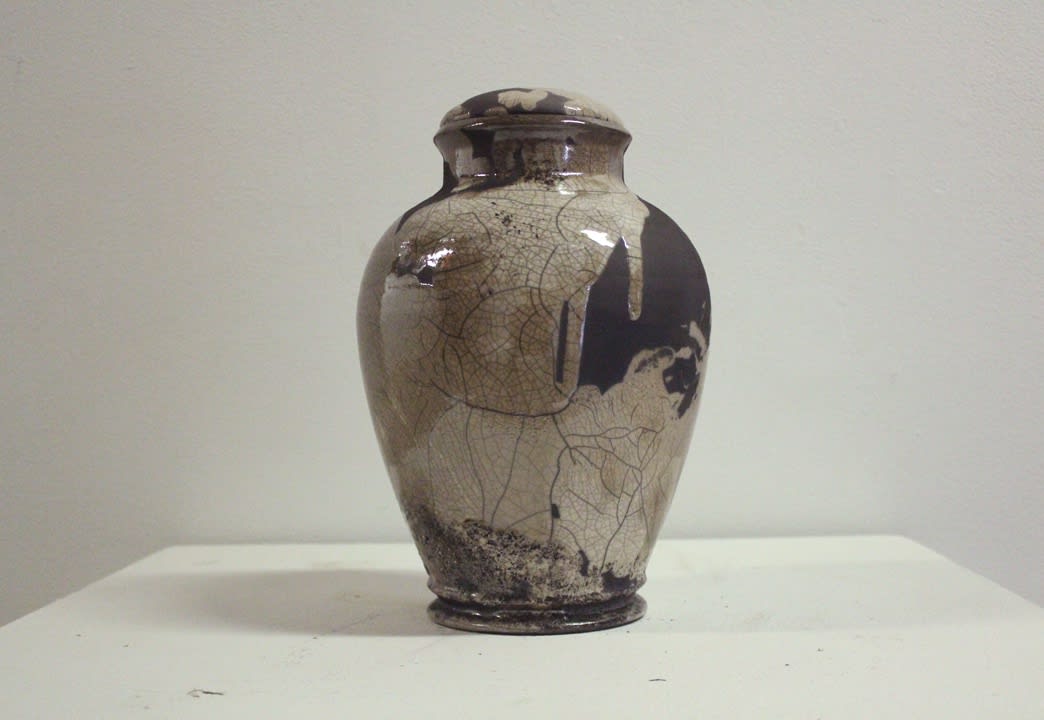 Urn, Lynn Robinson, 2017 Raku fired ceramic with bone fragments 11 x 7 inches