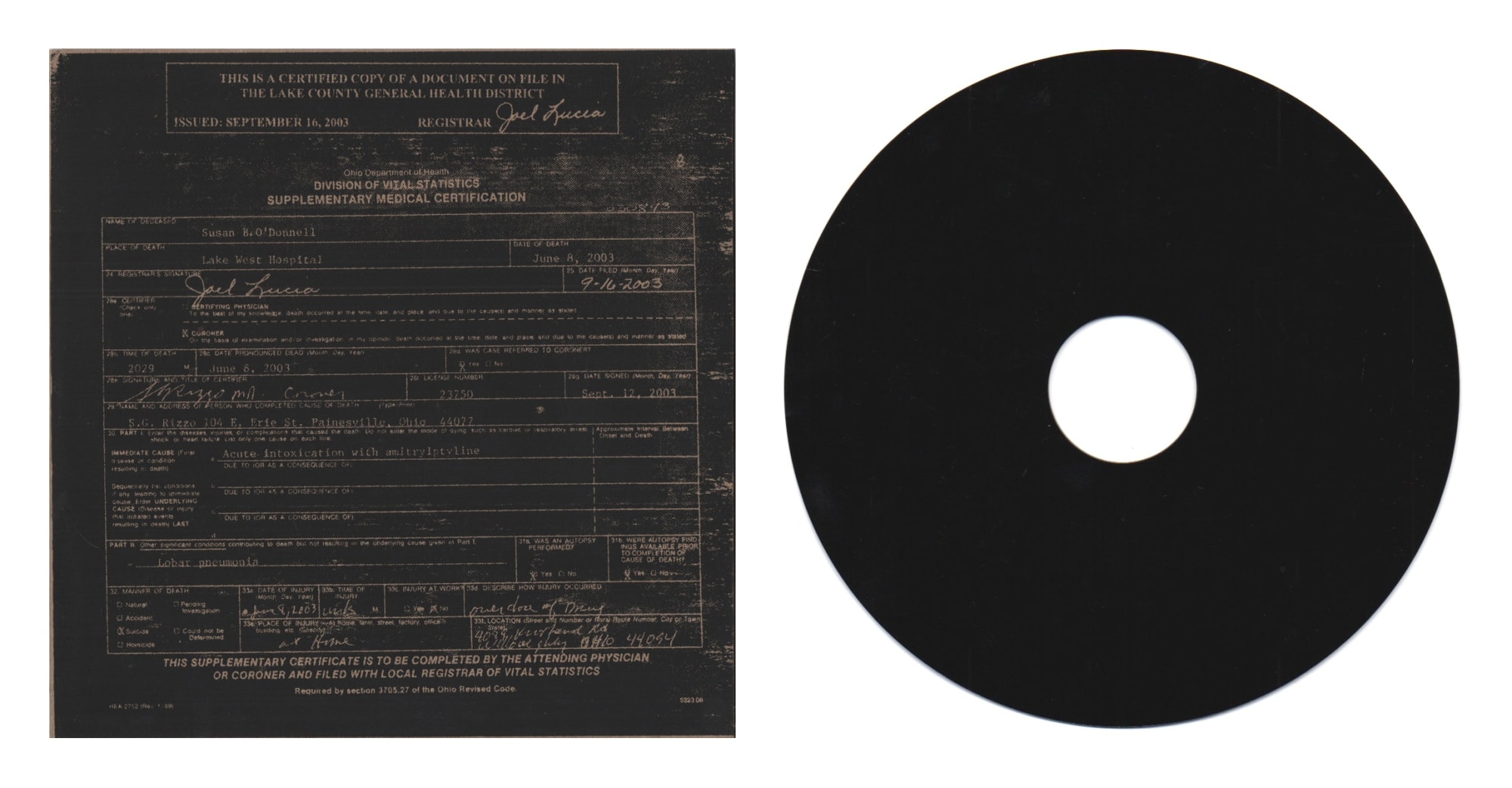 Dubplate (Death), 2014 7" dub plate with silkscreened cover 7 x 7 inches