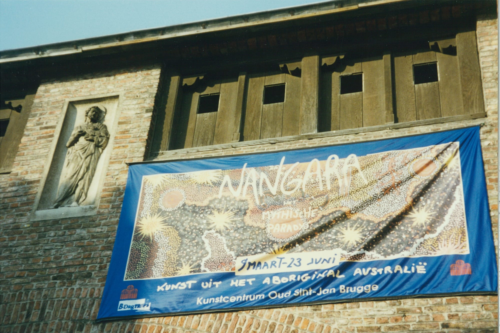 The original Nangara sign outside Oud Sint-Jan, announcing a landmark cultural meeting in Bruges.
