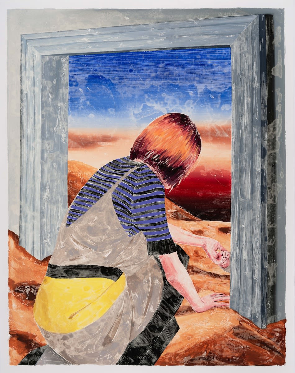 Monotype, oil color and wax pastel on paper