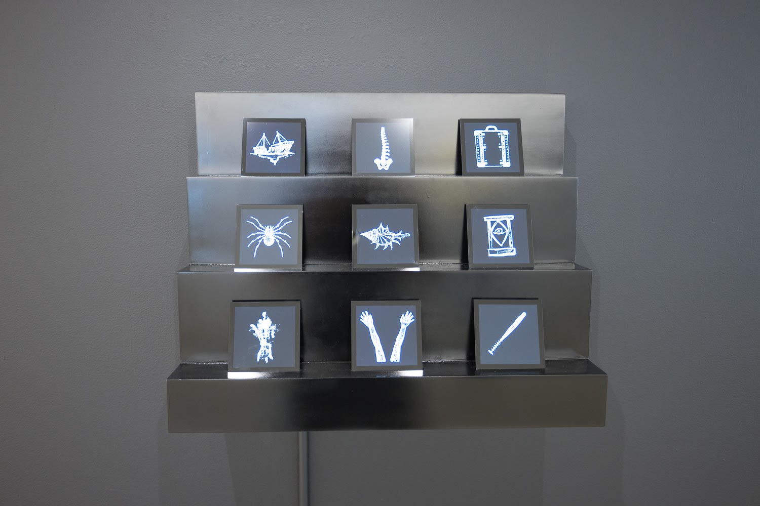 9 Algorithmically Controlled Video Sculpture, Wood, Glass, Video Screens