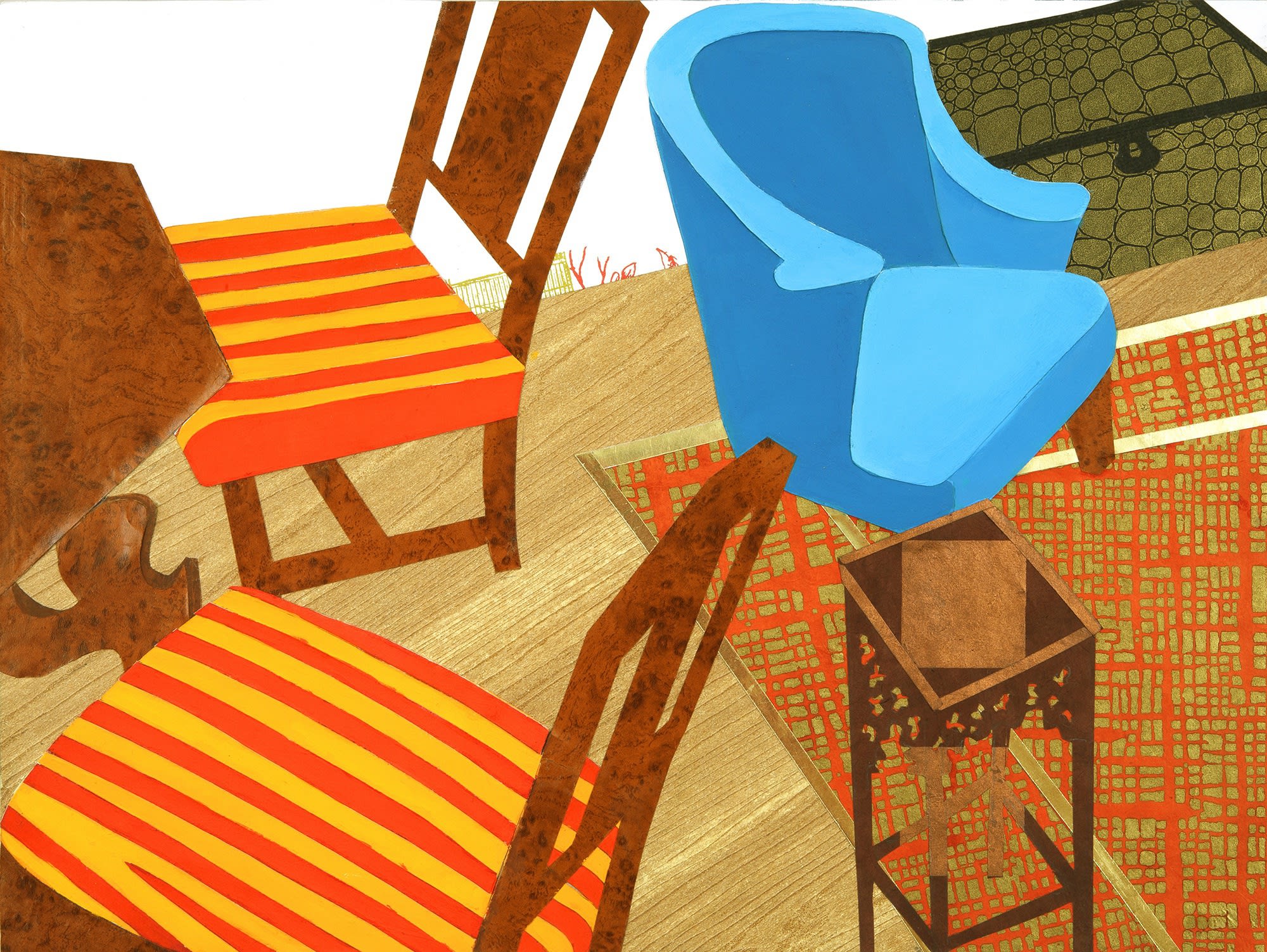 Paper collage and gouache on board