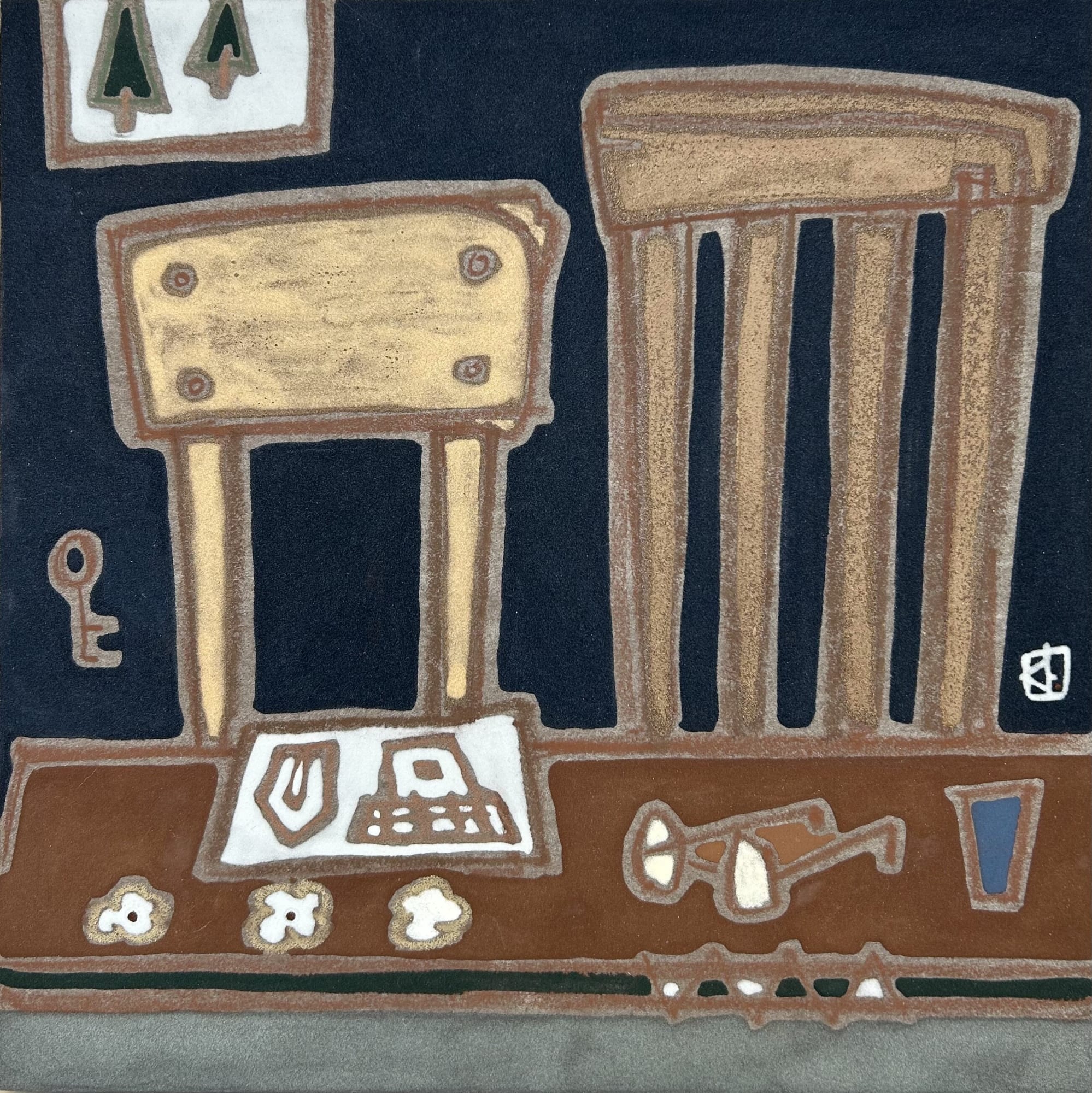 Washi Paper, Mica, Glue, Crayon, and Ink