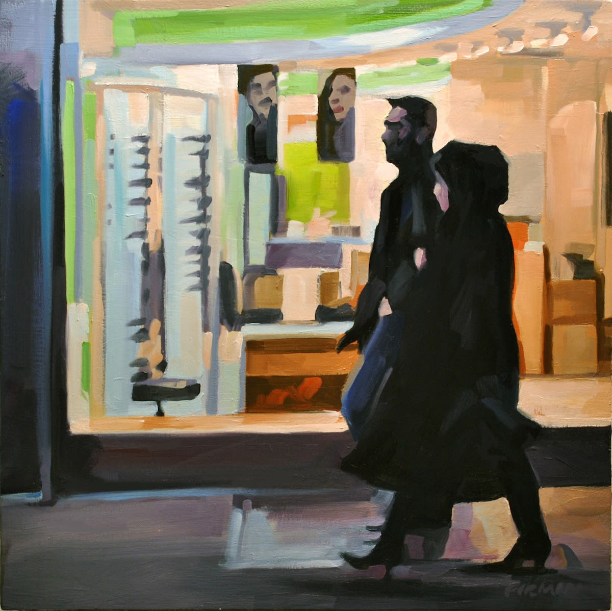 Couple, Chinatown, 2014 Artwork is signed on the front Oil on wood panel