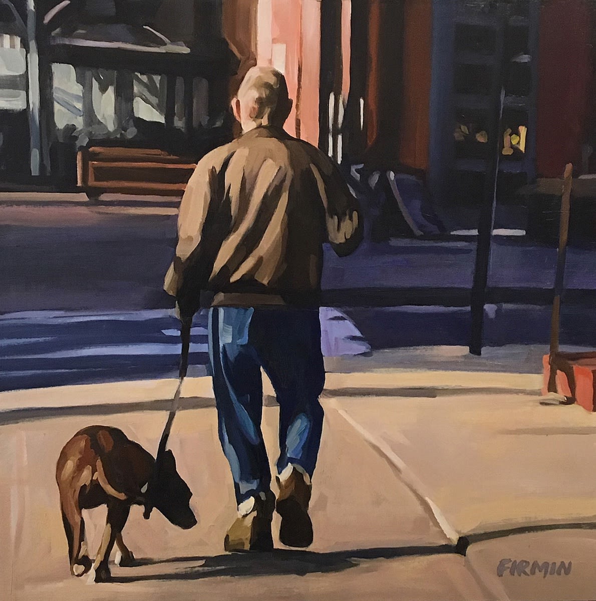 Walking the Dog, 2017 Artwork is signed on the front Oil on wood panel