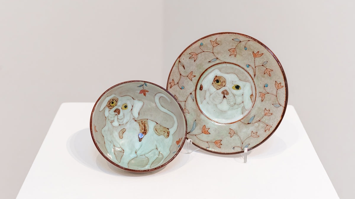 Pug Cup & Saucer, 2008 Artwork is signed on the back Ceramic and faience