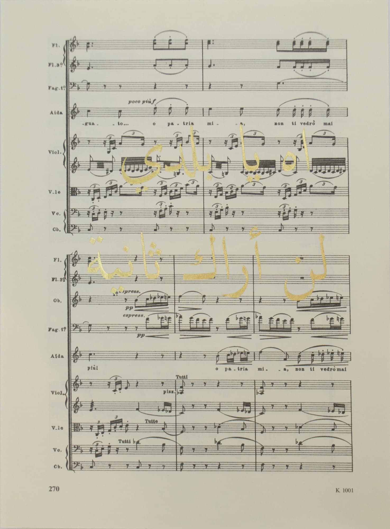 Gold leaf on musical score