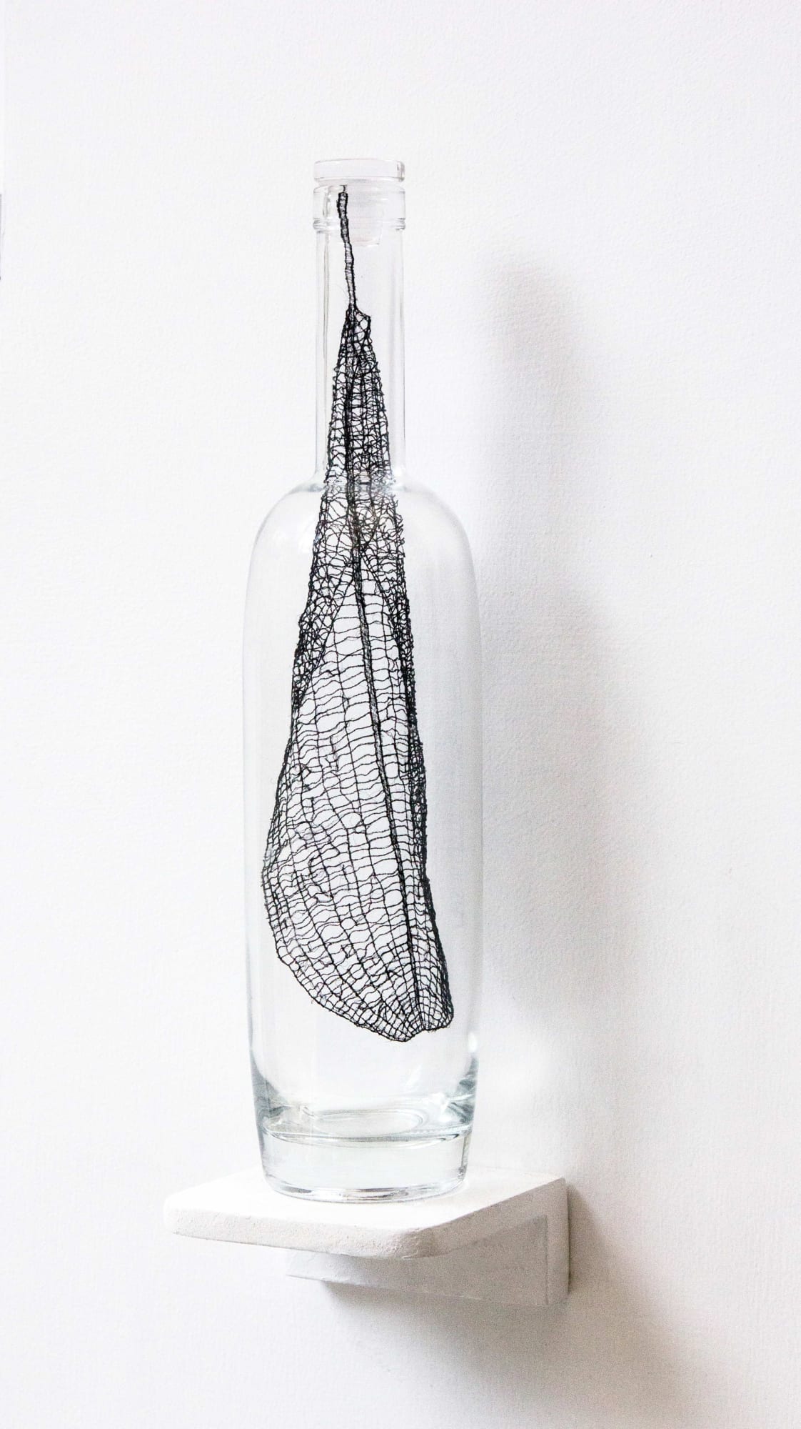 Untitled, 2016 Glass vitrine, thread drawing