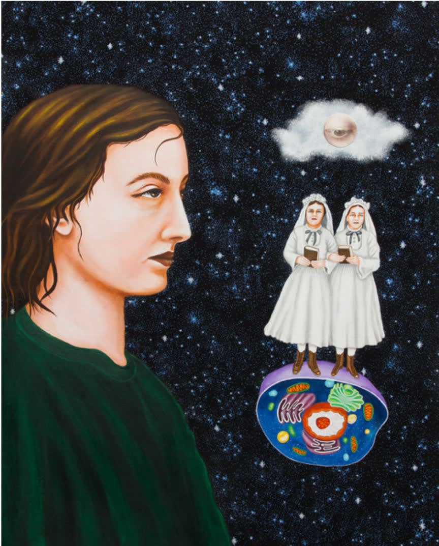 ......Centrioles Later, 2014 Acrylic and digital photos on fabric on board