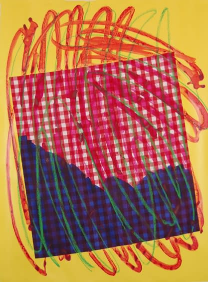Breaking Tension, 2011 Acrylic, oil pastel, fabric on Arches paper
