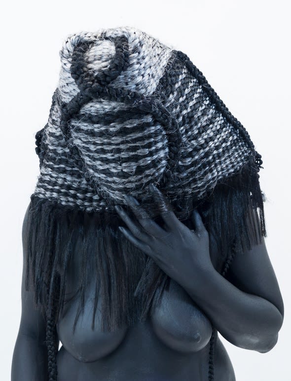 Stephanie J. Woods, Weave Idolatry V, 2015, archival ink-jet print, hand woven human/synthetic hair weave and black body paint