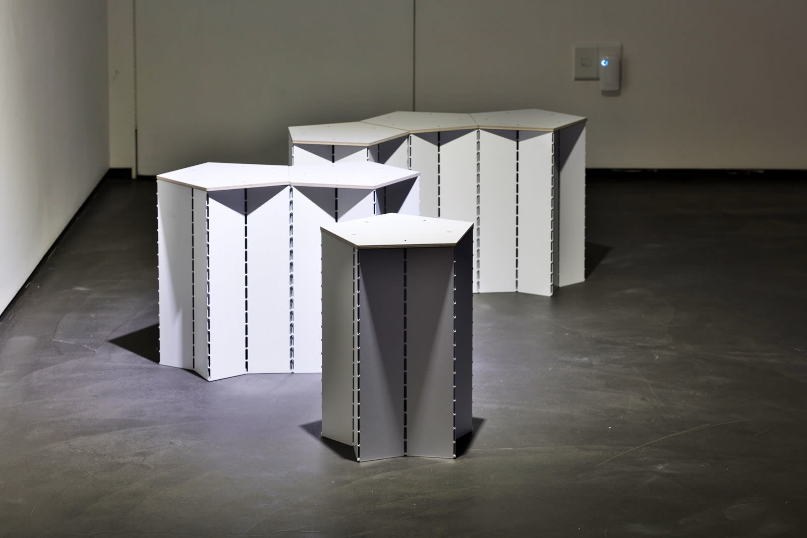 Stitch Stool aluminium coating, LED 31 x 30 x 43.5cm (each) 2021