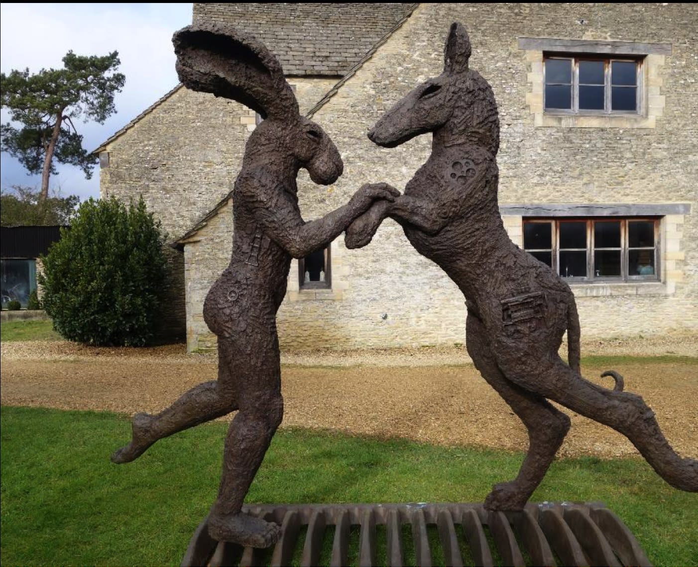 Pink Lady Hare Dancing with Big Brown Dog, 2000-2017 14 3/4 x 16 1/4 x 4 3/8 in., Ed. 12 30 1/2 in., Ed. 9 87 x 108 x 41 in., Ed. 9