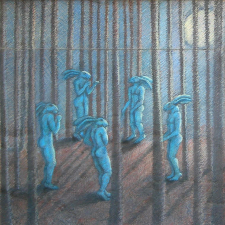 Lady Hares in a Forest, 1998 28 x 29 in.