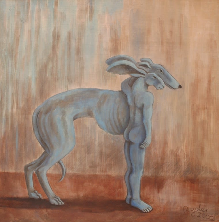 Standing Lady Hare with Dog, 2000 66 x 66 in.