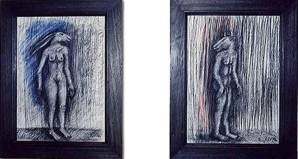 Standing Minotaur and Hare Diptych, 1997 14 x 16 in.
