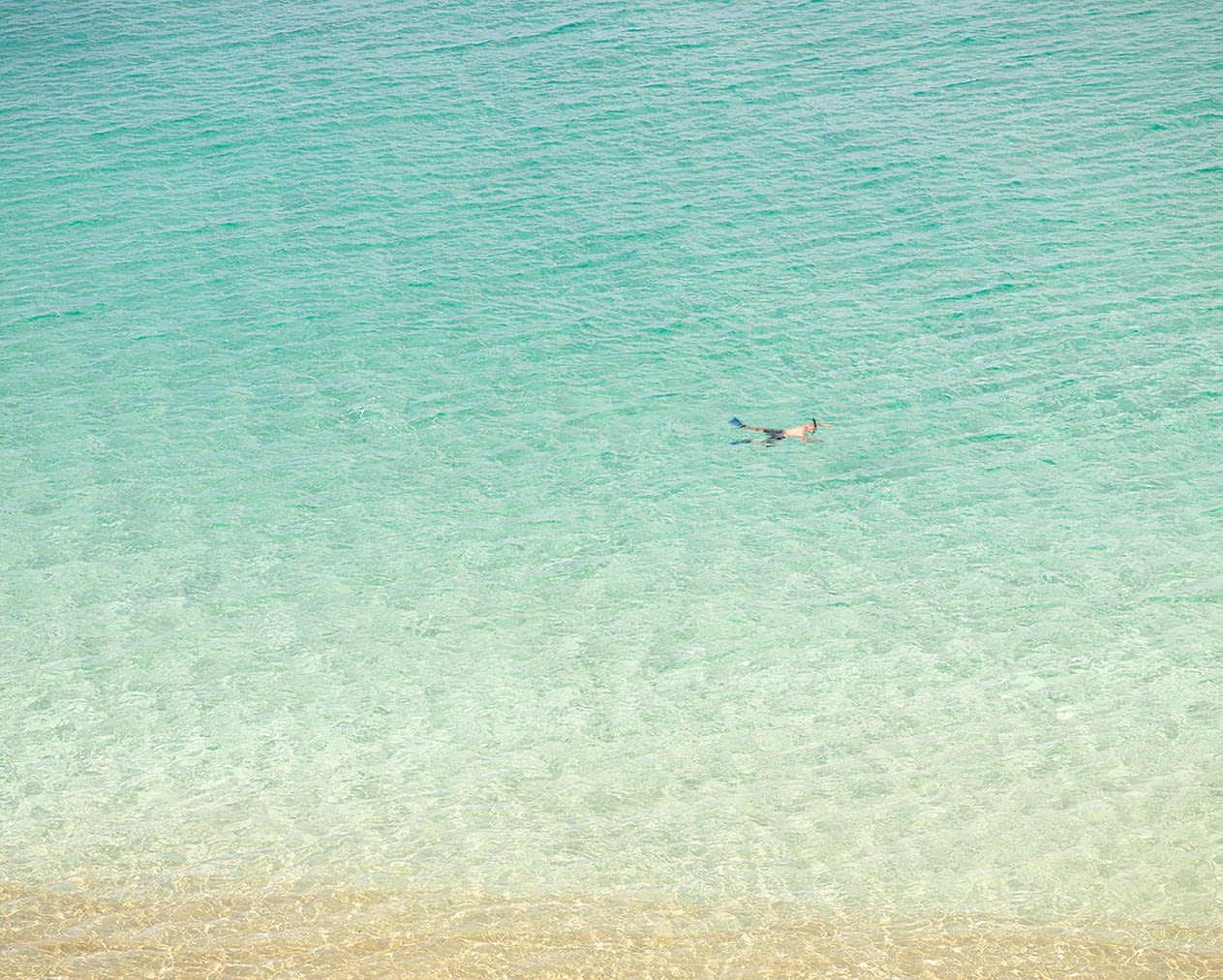 Snorkeler (After Misrach), Maui, Hawaii, 2011 13 x 16 in., Ed. 4 & 2AP 21 x 24 in., Ed. 4 & 2AP 32 x 40 in., Ed. 7 & 2AP 44 x 55 in., Ed. 10 & 2AP 59 x 73 1/2 in. Ed. 5 & 2AP