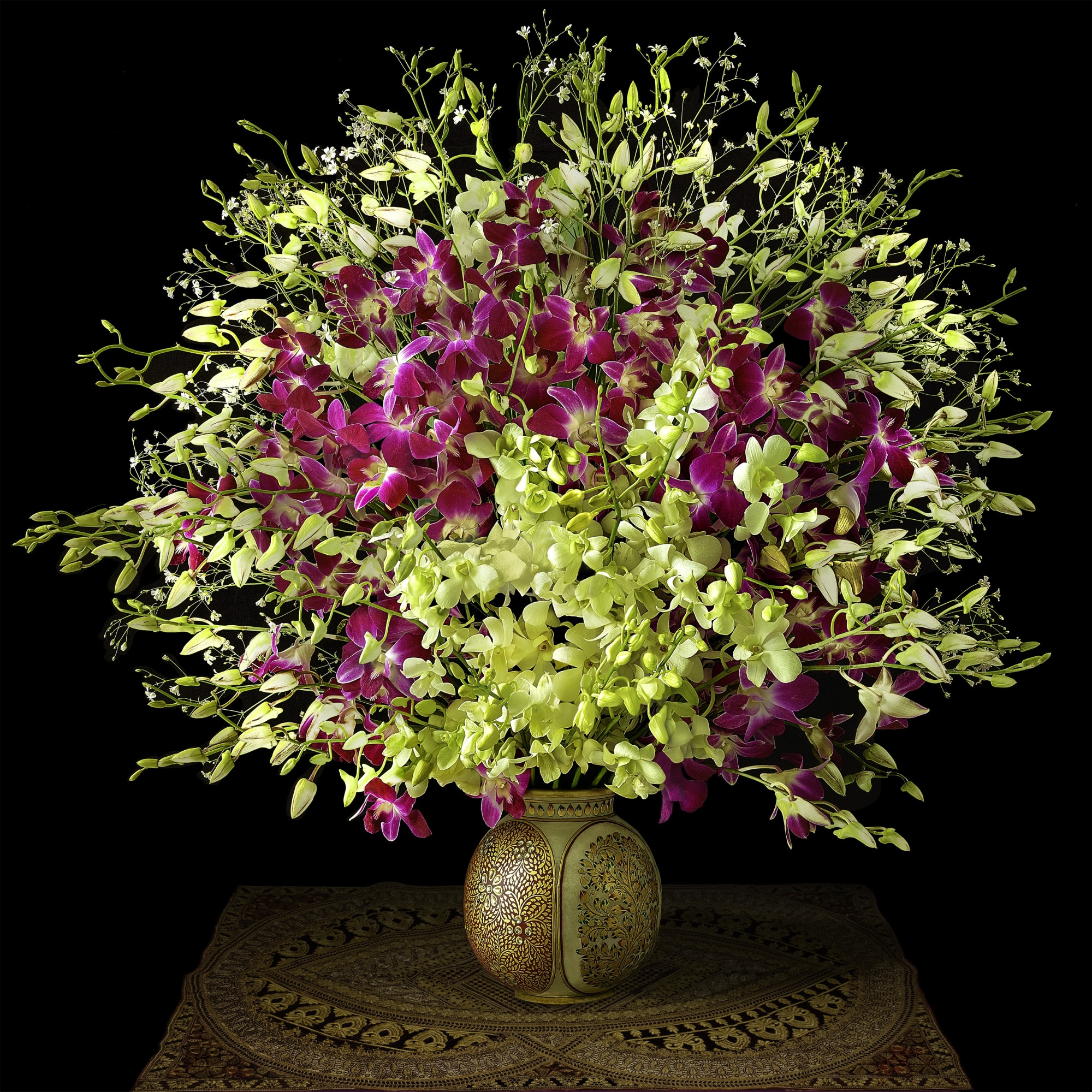 Orchids in a Gold Colored Ceramic Vase, 2018 42 x 42 in., Ed. 10 & 2 AP 52 x 52 in., Ed. 10 & 2 AP 58 x 58 in., Ed. 10 & 2 AP