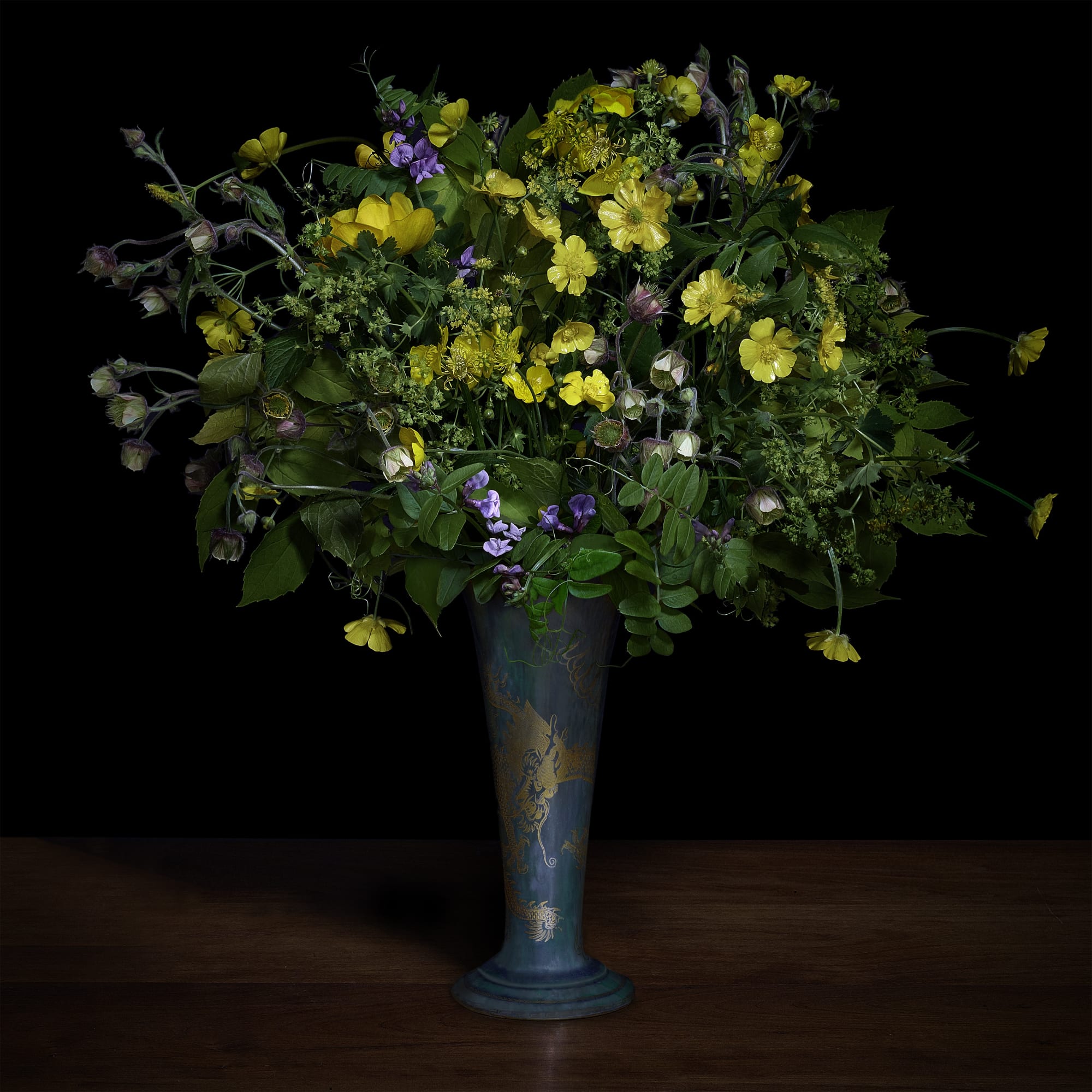 Buttercups and Other Wildflowers in a Japanese Vase, 2018 42 x 42 in., Ed. 10 52 x 52 in., Ed. 10 58 x 58 in., Ed. 10