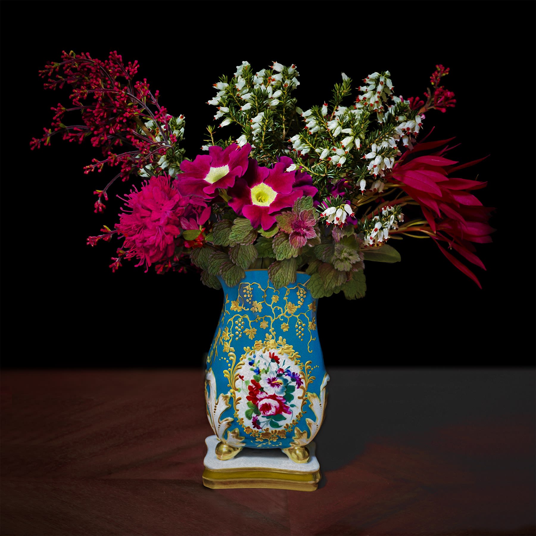 Red and White Bouquet in a Sevres Vessel, 2018 42 x 42 in., Ed. 10 & 2 AP 52 x 52 in., Ed. 10 & 2 AP 58 x 58 in., Ed. 10 & 2 AP