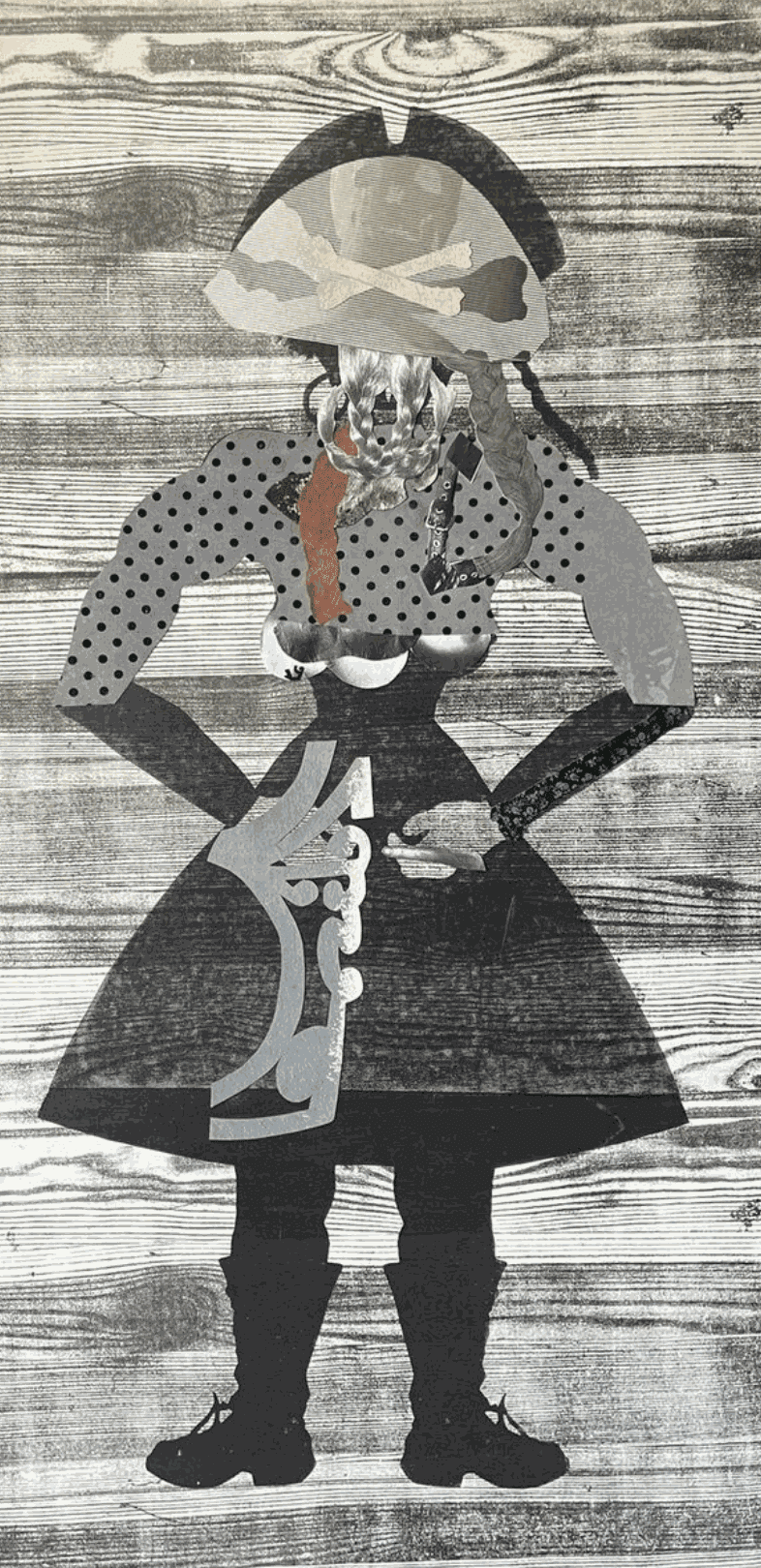 SALLY SMART PIRATE GIRL #8,2006 Pintura polimerica sintetica sobre lienzo sobre elementos en collage 181 x 91 cm
